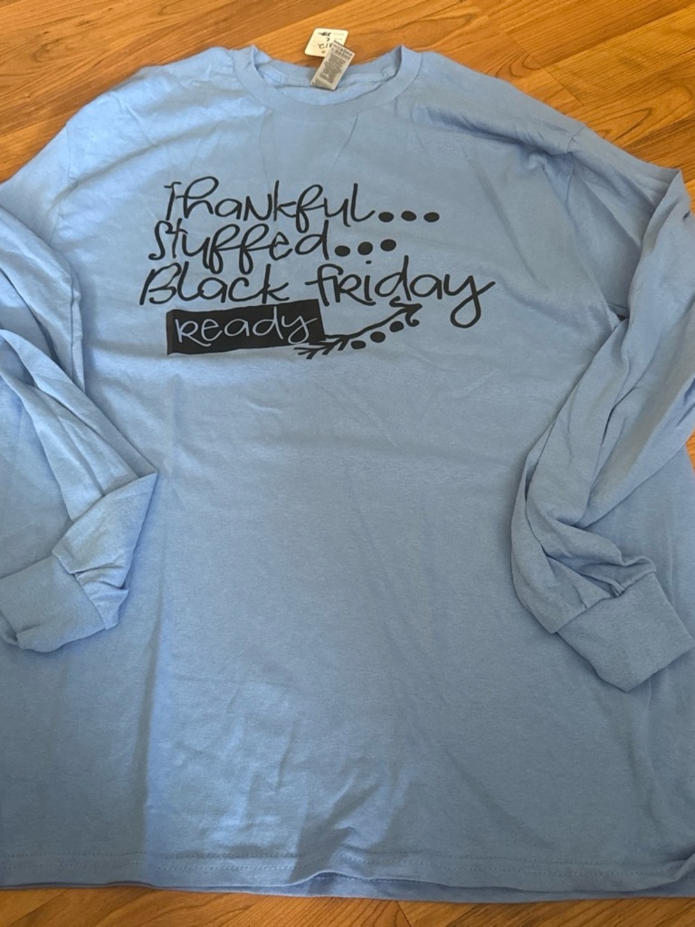 Light Blue Long-Sleeve 'Thankful Stuffed Black Friday Ready' Graphic Tee
